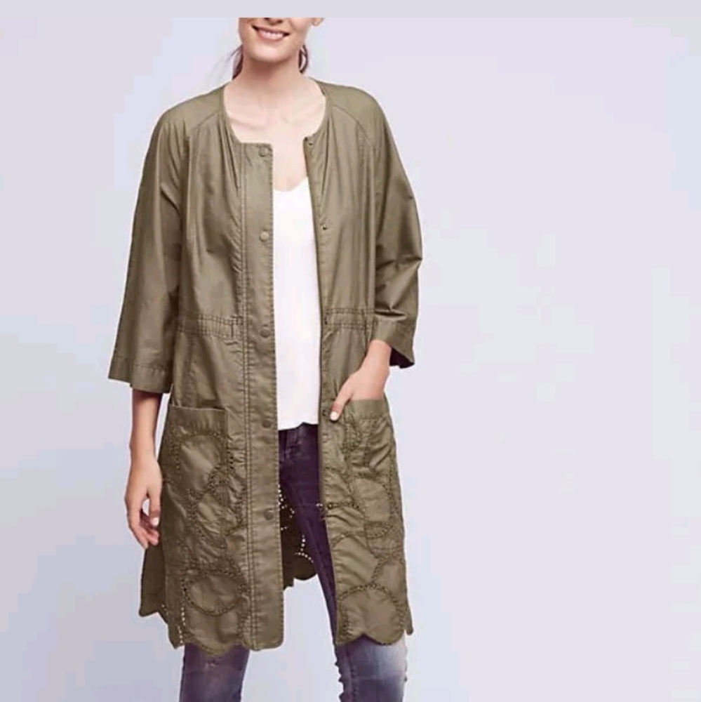 Olive Scalloped Long Coat